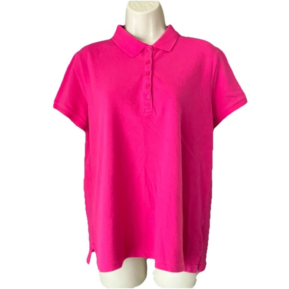 Lands End Women's Pink Cotton Spandex Polo Shirt Blouse Top Sz Medium